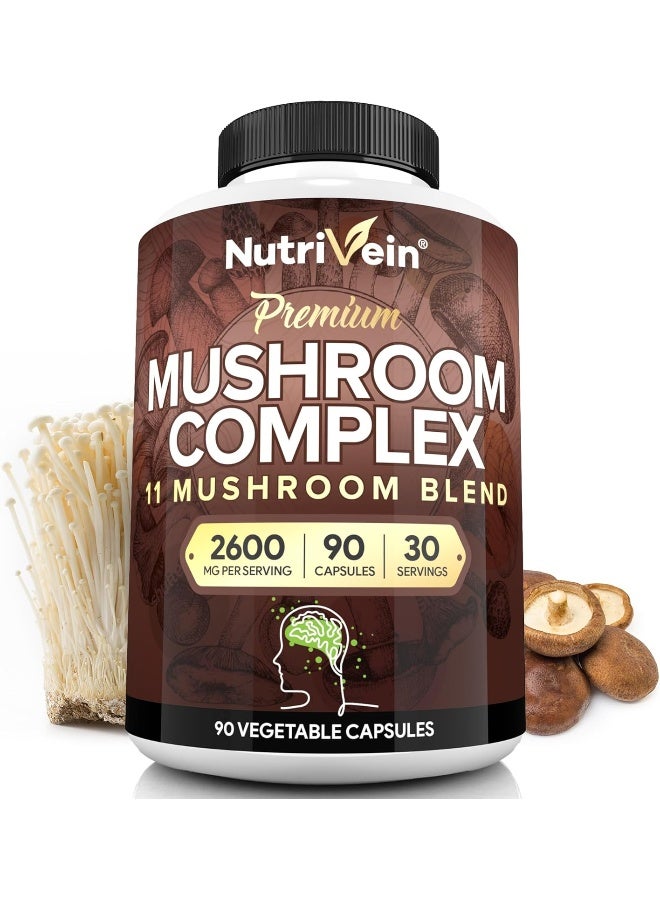 Nutrivein 7 Blend Lions Mane Mushroom Cordyceps, Chaga, Reishi, Turkey Tail, Maitake, Shiitake Supplement (2600mg) - Image 1